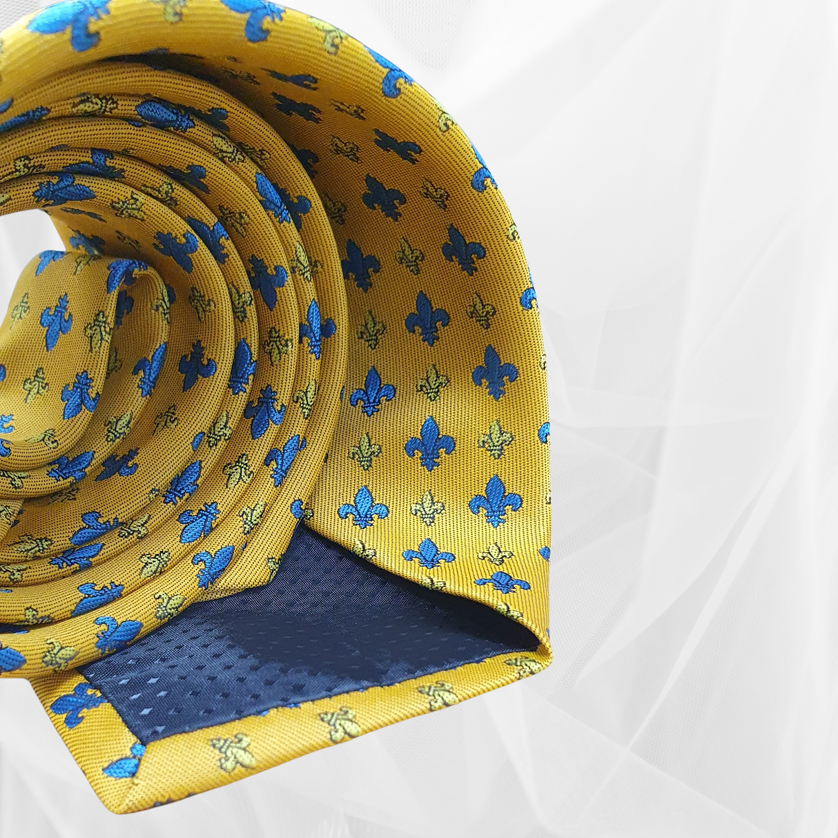 Fleur De Lys Ties Yellow/ Blue Emblem - Mens Fashion Tie 56"