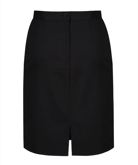 Black senior straight school skirt, back view with vent