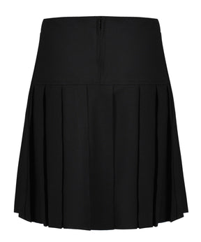 Black senior pleated school skirt with deep waistband, detail view